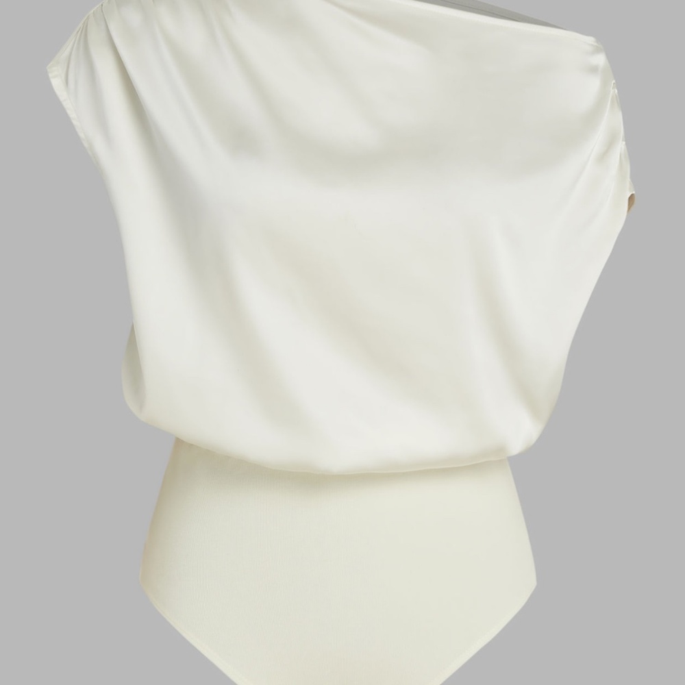 Cider SATIN ASYMMETRICAL NECK SOLID RUCHED BODYSUIT NWT